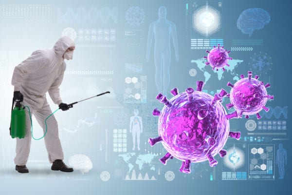 Disinfection concept with person fighting coronavirus Prevention and Control of Infection Course